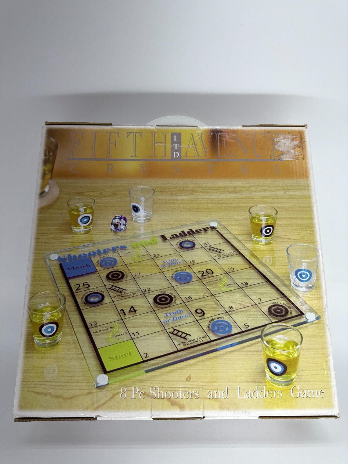 Shooters and Ladders Drinking Game 8 Pc Fifth Avenue Crystal Glass Board Set Box