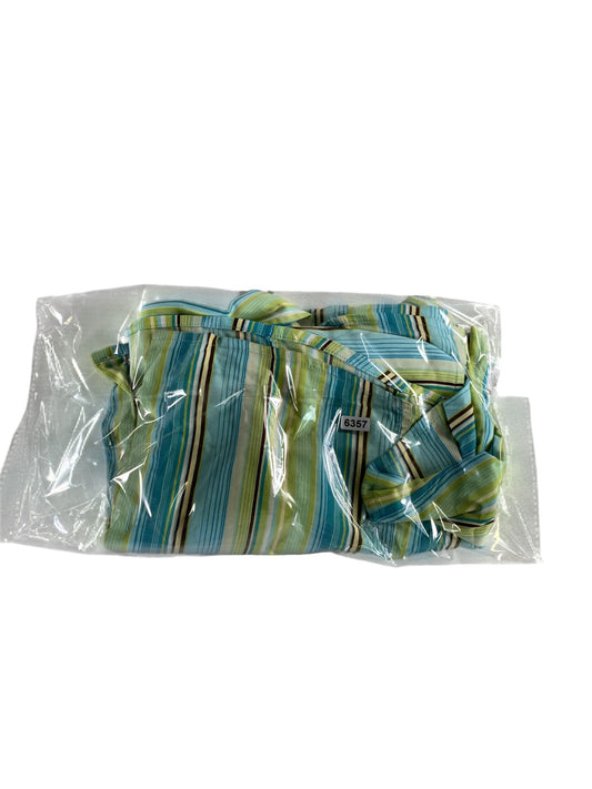 Chicos Shirt Womens 3 Blue Green Striped Button Up Stretch Career Casual Top