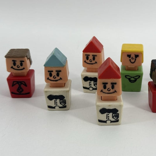 Playskool 1970s Blockhead Square Little People Lot of 7