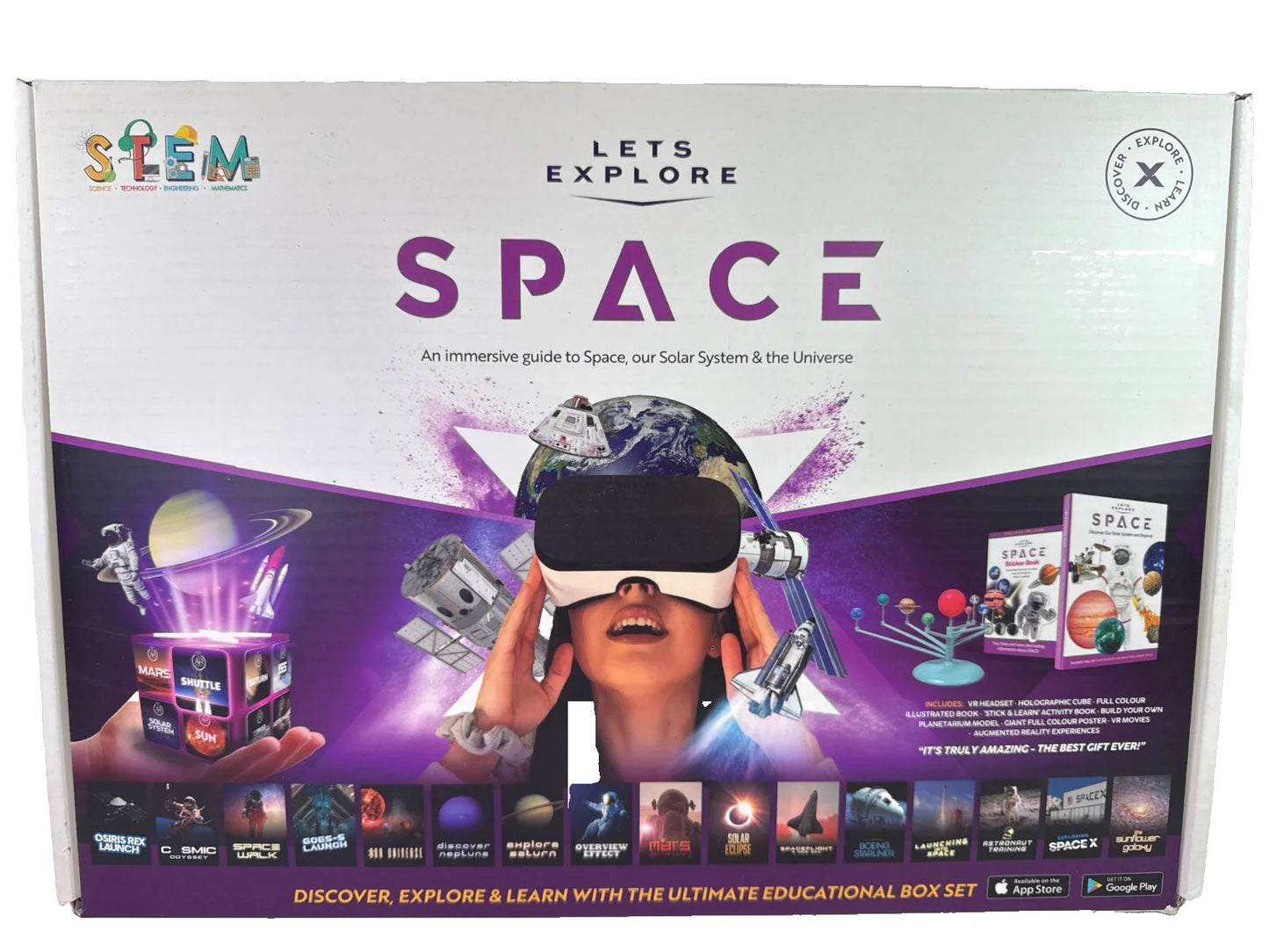 Let's Explore VR Headset Space STEM Kit Books Cube Model