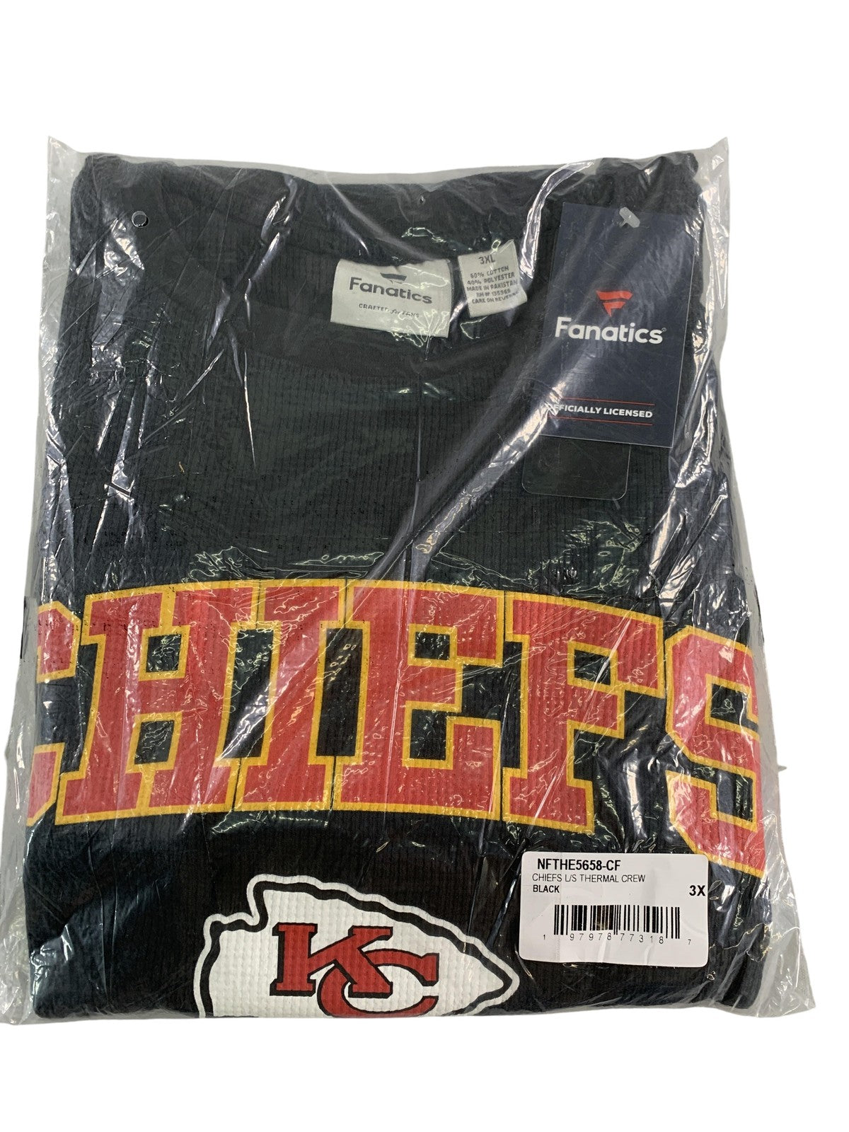Kansas City Chiefs Shirt Mens 3XL Black NFL Fanatics Thermal Long Sleeve Crew