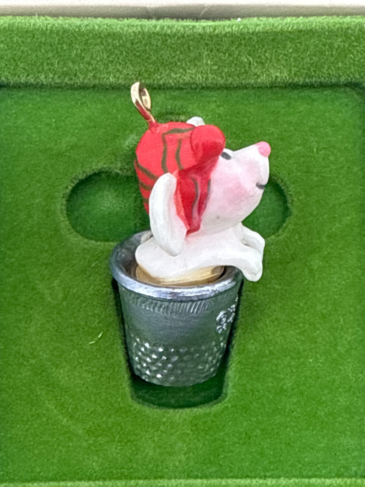 Vintage Hallmark Mouse in Silver Thimble Ornament 1980s Boxed Hong Kong Cute