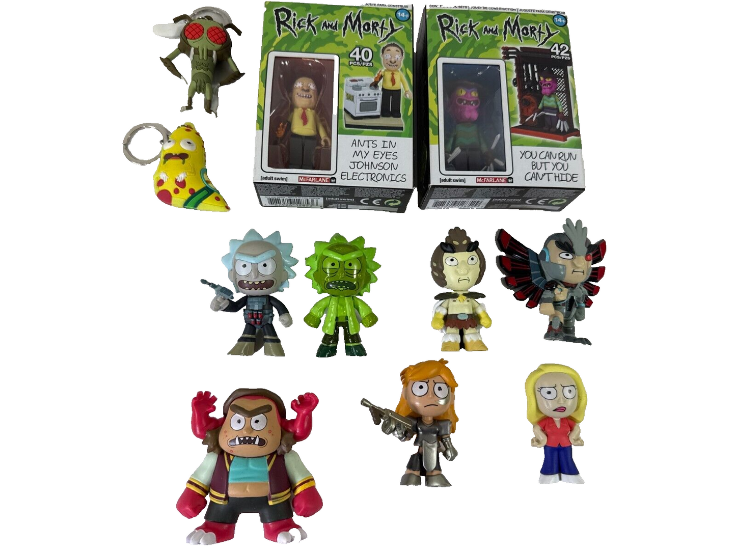 Rick and Morty Lot – 2 McFarlane Sets + 7 Mystery Minis + 2 Keychains GITD Rick