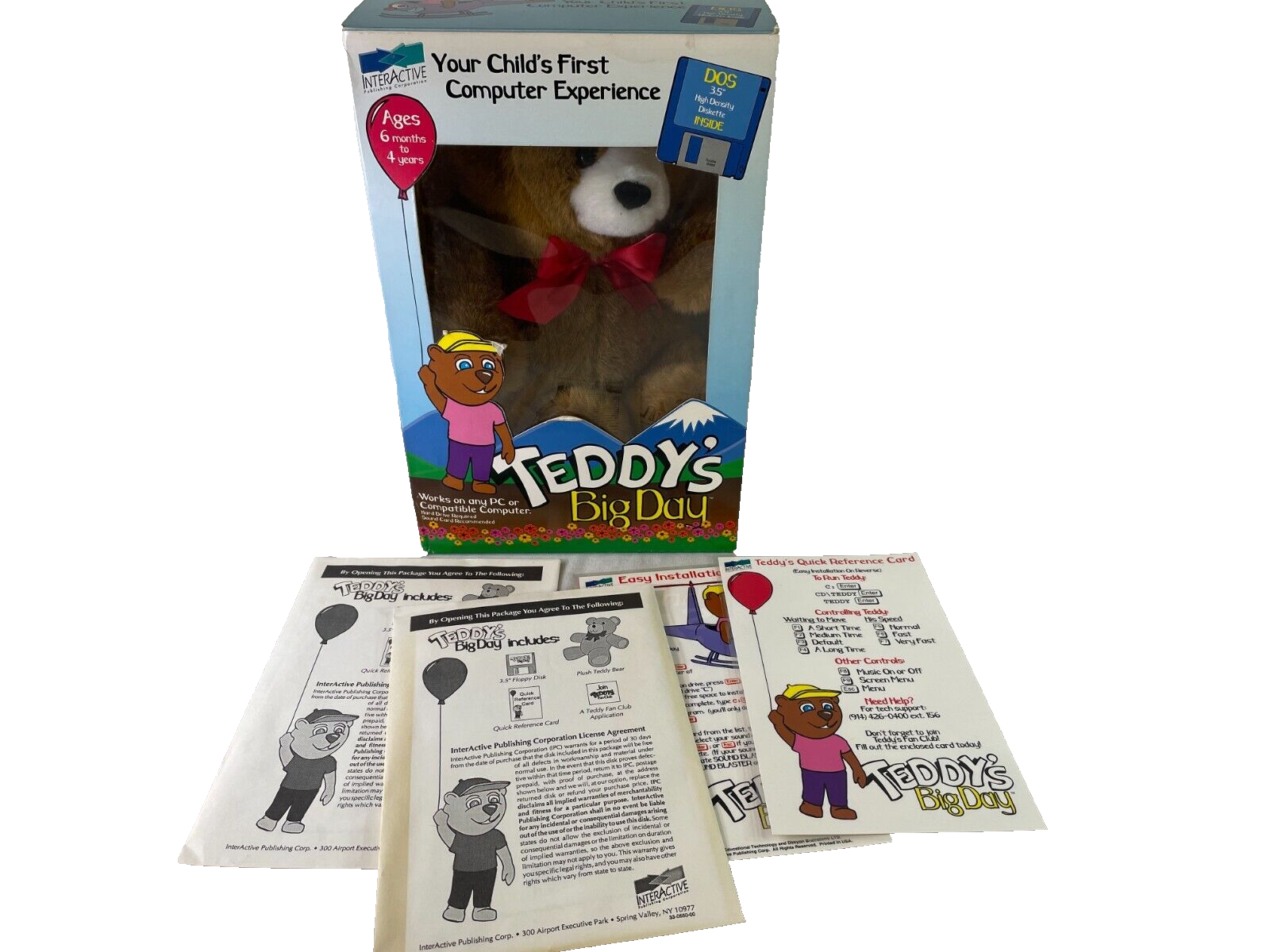 Teddy’s Big Day Interactive PC Learning Toy w 3.5" DOS Diskette Sealed NIB