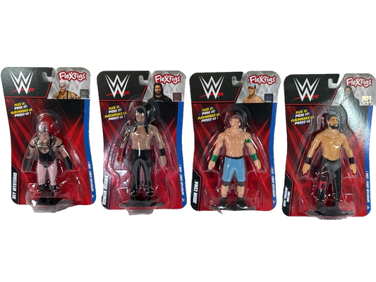 WWE FleXfigs Complete Set of 4 Cena Reigns Rollins Mysterio Mattel New HTF