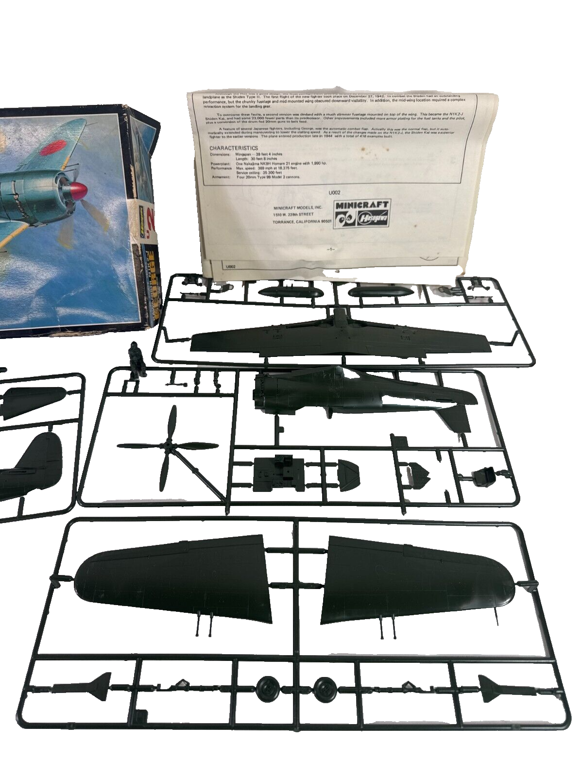 Vintage Hasegawa 1/48 Kawanishi N1K2-J "George" Model Kit (#U002-700) – WWII Jap