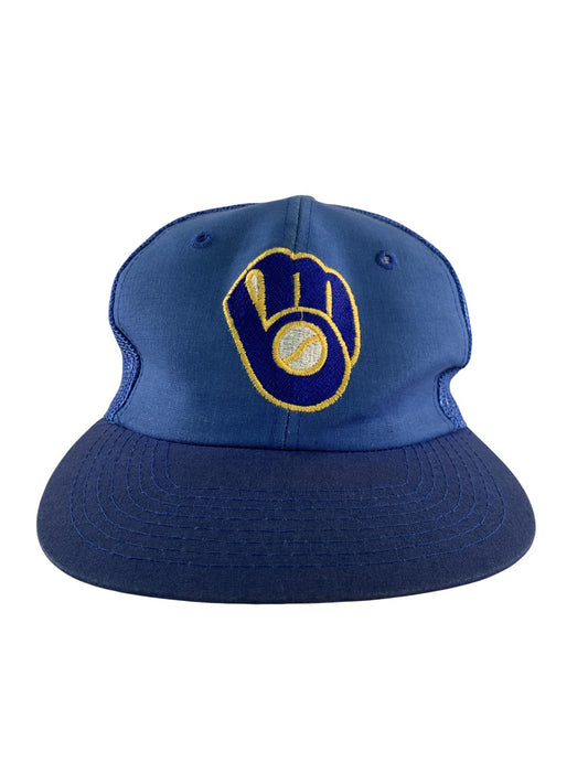 Vintage Milwaukee Brewers Hat Cap Snap Back Mens Blue MLB Baseball Mesh Trucker