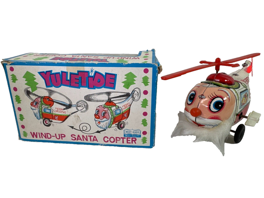 Yuletide Wind-Up Santa Copter Christmas Helicopter Tin Toy Best-Ever Decor