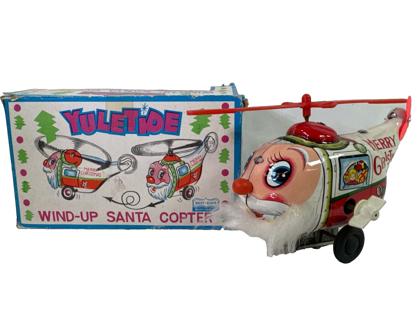 Yuletide Wind-Up Santa Copter Christmas Helicopter Tin Toy Best-Ever Decor