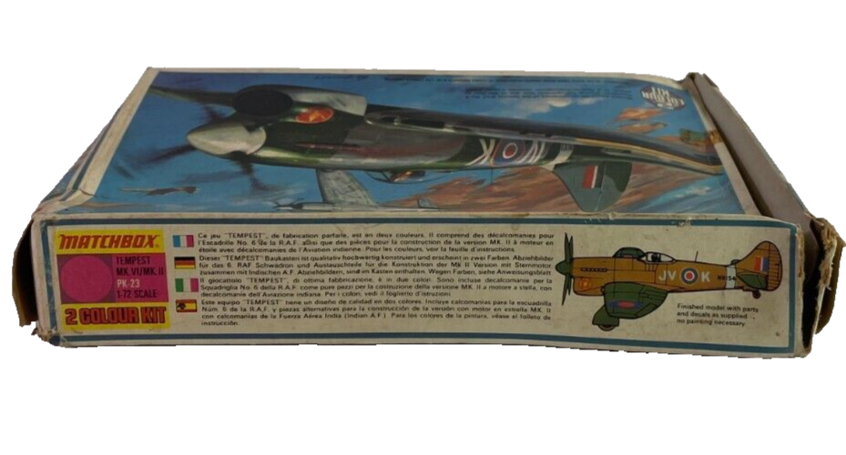1974 MATCHBOX Hawker Tempest MK.V 1/72 Model Kit PK-23 Open Box Complete 2076