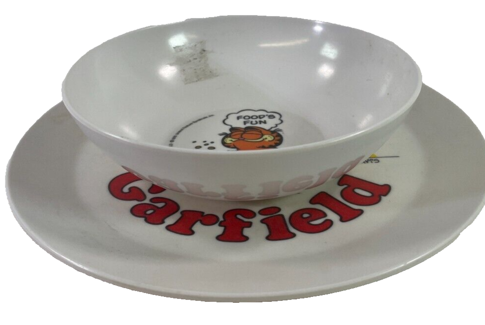 Vintage 1978 Deka Garfield Plate & Bowl Set Jim Davis Comic Strip Plastic USA