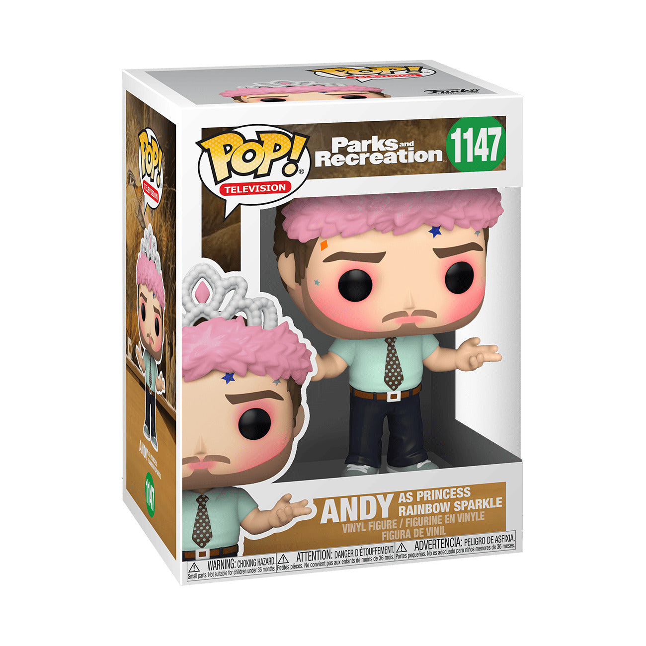 Funko Pop 1147 Parks and Rec Andy Princess Rainbow Sparkle Vinyl Figure NEW